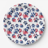 Rood en Blauw Paw 4th Juli Bord (Voorkant)
