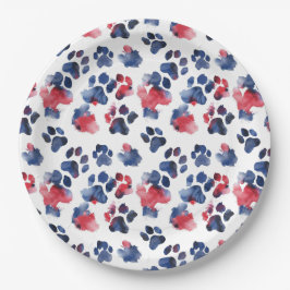 Rood en Blauw Paw 4th Juli Bord