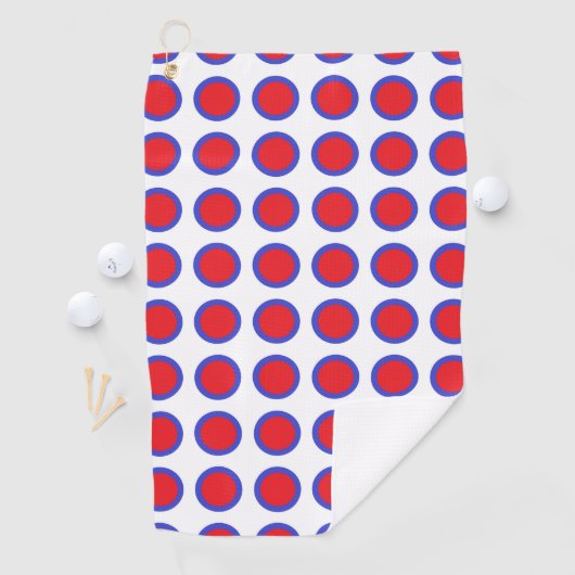 Rood en blauw poka Dots White Golfhanddoek (Insitu)