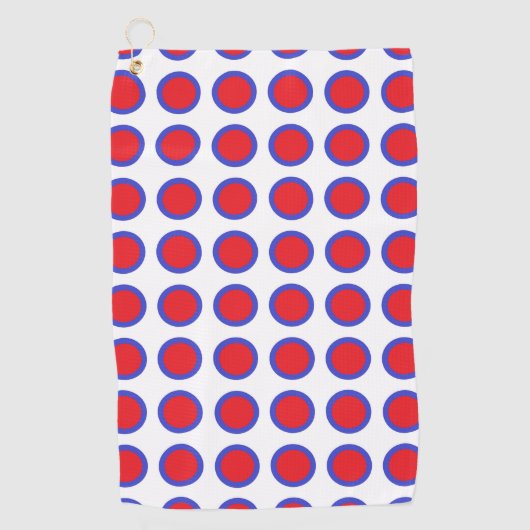 Rood en blauw poka Dots White Golfhanddoek (Voorkant)