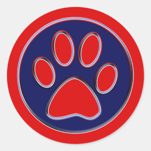 Rood en Blauw Poot Print Ronde Sticker