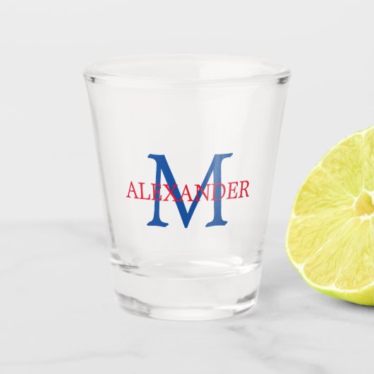 Rood en Blauw Preppy Monogram Shot Glas (Voorkant)