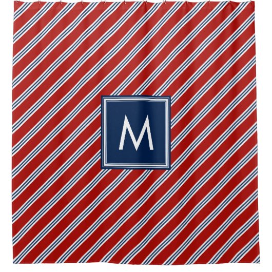 Rood- en blauw preppy-strepes douchegordijn (Voorkant)