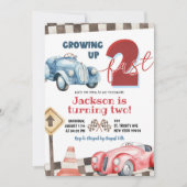 Rood en Blauw Racing Car Twee Fast Boy 2e Verjaard Kaart (Voorkant)