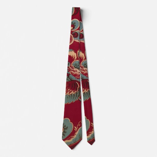 Rood en Blauw Retro Bloemendesign Stropdas (Voorkant)