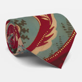 Rood en Blauw Retro Bloemendesign Stropdas (Opgerold)
