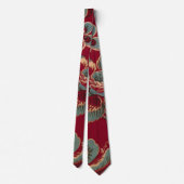 Rood en Blauw Retro Bloemendesign Stropdas (Achterkant)