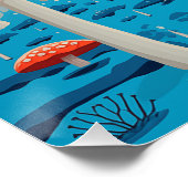 Rood en Blauw Retro Psychedelische Paddestoel Perfect Poster (Hoek)