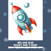 Rood en blauw Rocket Ship T-shirt