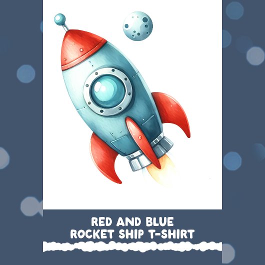 Rood en blauw Rocket Ship T-shirt