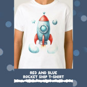 Rood en blauw Rocket Ship T-shirt
