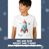 Rood en blauw Rocket Ship T-shirt