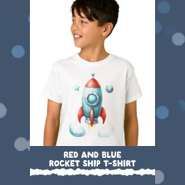 Rood en blauw Rocket Ship T-shirt