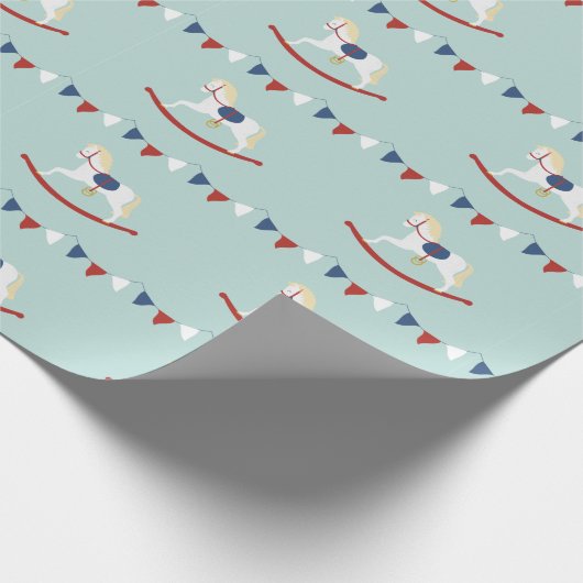 Rood- en blauw Rockpaard Cadeaupapier (Hoek)