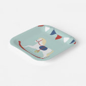 Rood- en blauw Rockpaard Papieren Bordje (Gebogen)