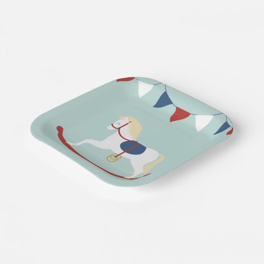 Rood- en blauw Rockpaard Papieren Bordje (Gebogen)