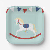 Rood- en blauw Rockpaard Papieren Bordje (Voorkant)