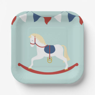 Rood- en blauw Rockpaard Papieren Bordje