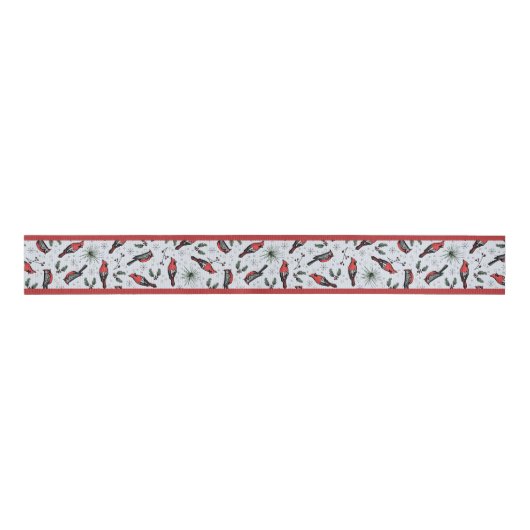 Rood en blauw Rood Kardinaal Vogels en Holly Patro Grosgrain Lint (Voorkant)