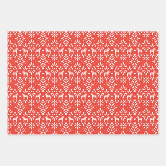 Rood en Blauw Scandinavisch Dala Paard Vakantie Inpakpapier Vel (Voorkant 2)