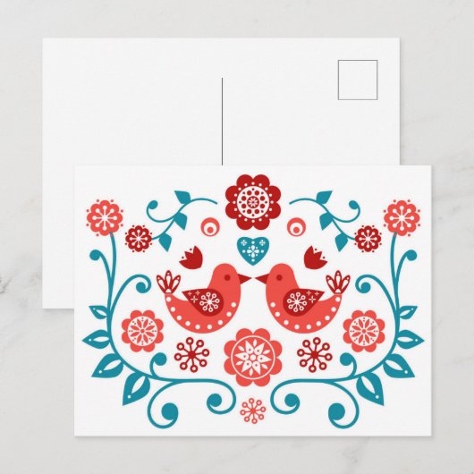 rood en blauw Scandinavisch folkpatroon Briefkaart (Voorkant / Achterkant)