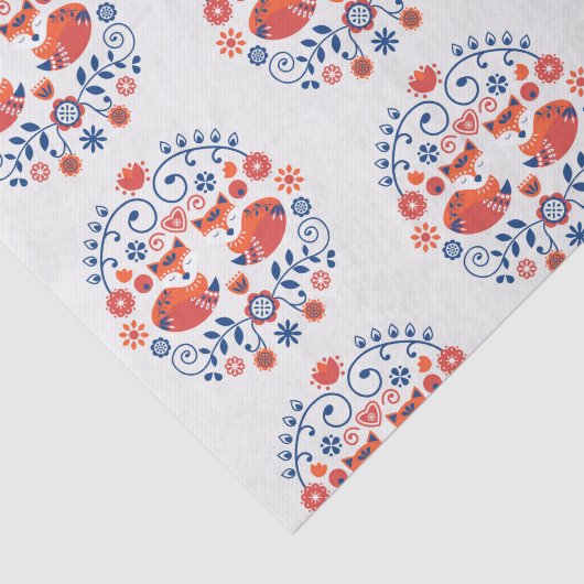 rood en blauw Scandinavisch folkpatroon Tissuepapier (Detail)