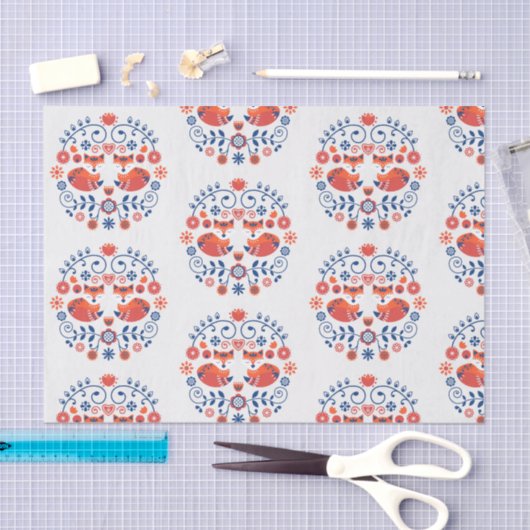 rood en blauw Scandinavisch folkpatroon Tissuepapier (Craft)