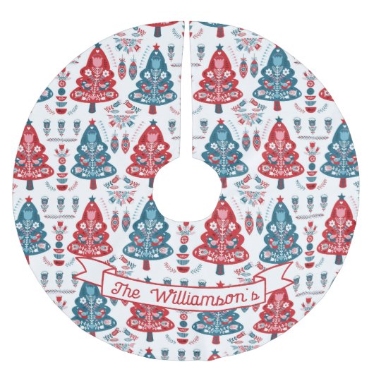 Rood en Blauw Scandinavisch Kerstboom Patroon Kerstboom Rok (Voorkant)