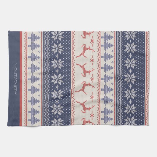 Rood en Blauw Scandinavisch Patroon Op Maat  Theedoek (Horizontaal)