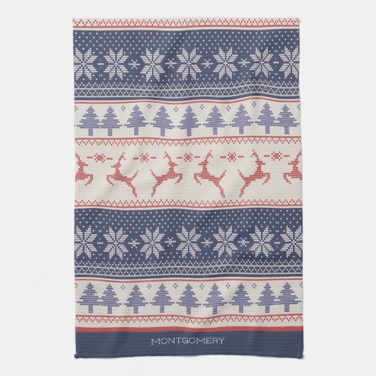 Rood en Blauw Scandinavisch Patroon Op Maat  Theedoek (Verticaal)