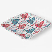 Rood en Blauw Scandinavische Kerstboom Folk Art Papieren Bordje (Gebogen)