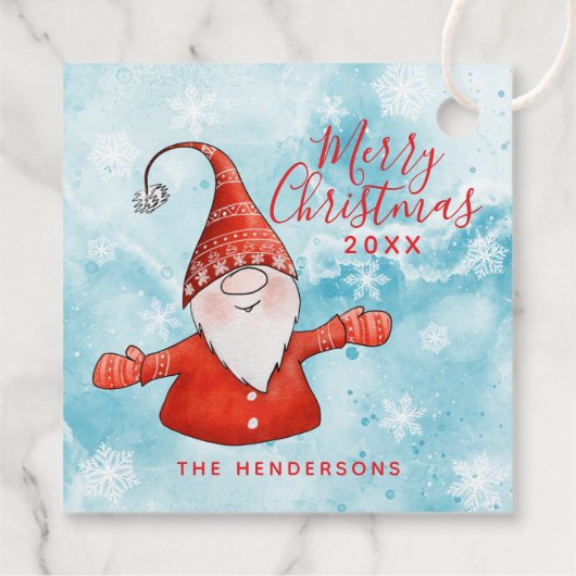 Rood en Blauw Schattige Gnome Custom Merry Christm Bedankjes Labels (Achterkant)