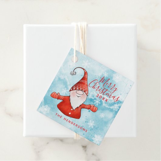 Rood en Blauw Schattige Gnome Custom Merry Christm Bedankjes Labels (In situ)