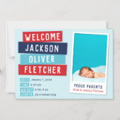 Rood en Blauw Snapshot Magnetische Geboorteaankond Magnetische Uitnodiging (Voorkant)