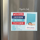 Rood en Blauw Snapshot Magnetische Geboorteaankond Uitnodiging
