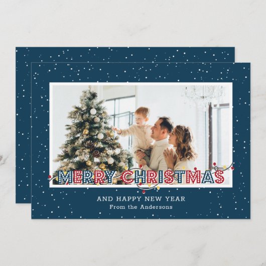 Rood- en blauw sneeuwlampje met kerstkaarten feestdagenkaart (Voorkant / Achterkant)