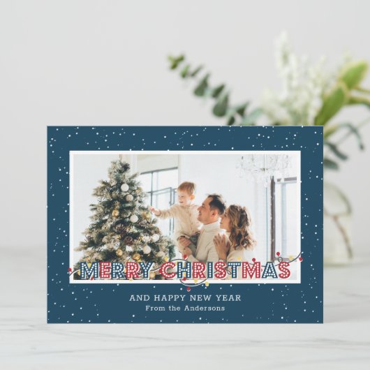 Rood- en blauw sneeuwlampje met kerstkaarten feestdagenkaart (Staand voorkant)