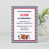 Rood- en blauw-sport - Birthday - uitnodiging (Staand voorkant)