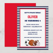 Rood- en blauw-sport - Birthday - uitnodiging (Voorkant / Achterkant)