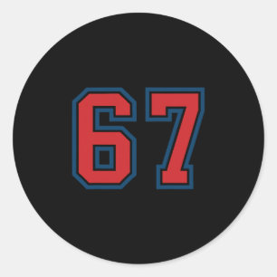 Rood En Blauw Sportief Nummer 67 Shirt Uniform Spe Ronde Sticker
