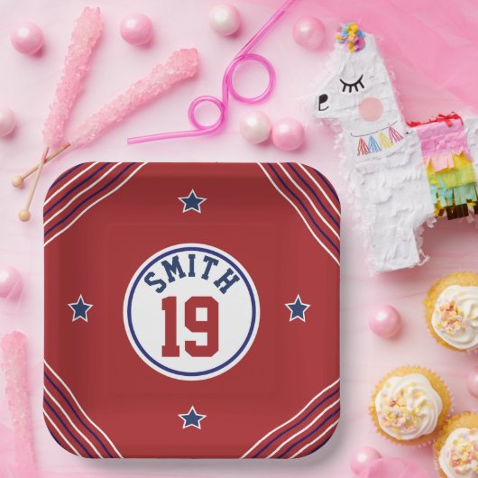 Rood- en blauw-sportthema Papieren Bord (Feest)