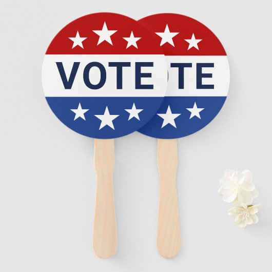 Rood en blauw stemmen bij verkiezingen handwaaier (Voorkant en achterkant)