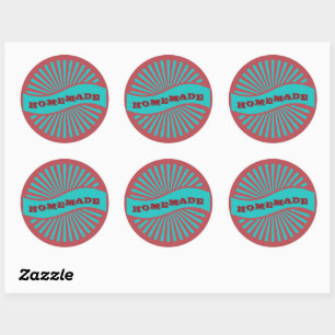 Rood en blauw Sunburst Banner Homemade Label