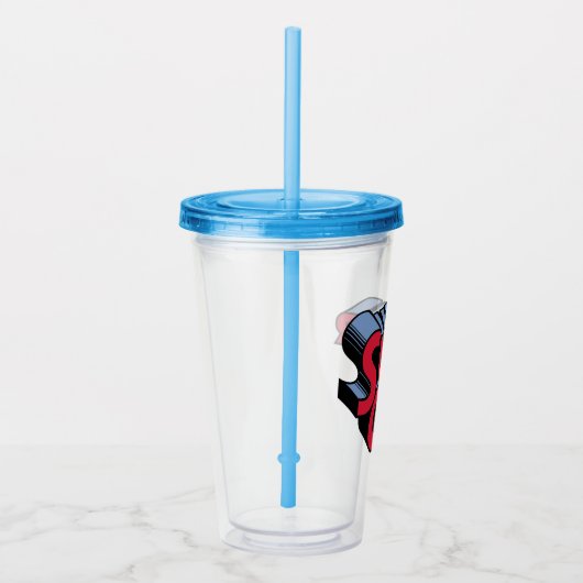 Rood en Blauw Supergirl Gestapelde Naam Logo Acryl Drinkbeker (Rechts)