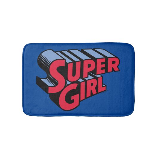 Rood en Blauw Supergirl Gestapelde Naam Logo Badmat (Voorkant)