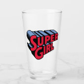 Rood en Blauw Supergirl Gestapelde Naam Logo Glas (Voorkant)