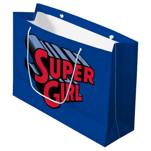 Rood en Blauw Supergirl Gestapelde Naam Logo Groot Cadeauzakje (Voorkant Gekanteld)