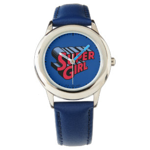 Rood en Blauw Supergirl Gestapelde Naam Logo Horloge