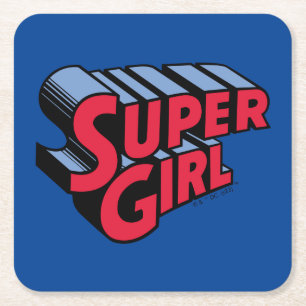 Rood en Blauw Supergirl Gestapelde Naam Logo Kartonnen Onderzetters