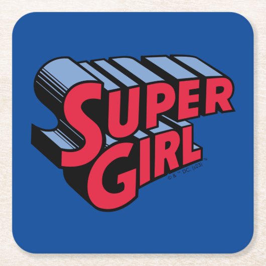 Rood en Blauw Supergirl Gestapelde Naam Logo Kartonnen Onderzetters (Voorkant)